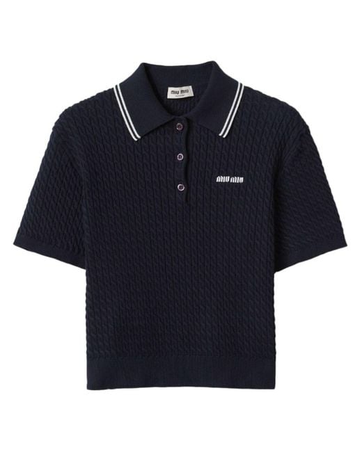 Miu Miu Blue Logo-embroidered Cotton Polo Shirt