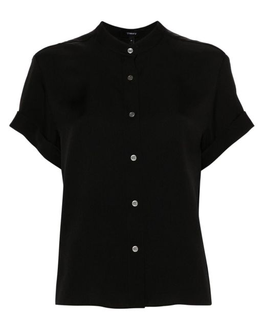 Theory Black Stand-up Collar Silk Shirt