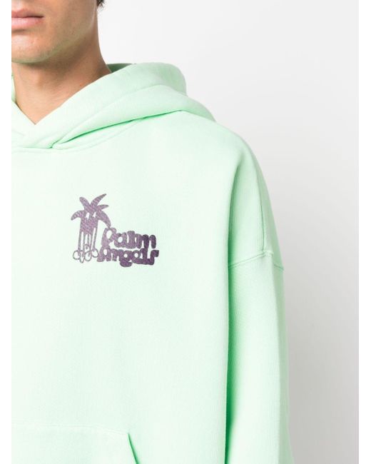 Palm Angels Green Douby Logo-print Cotton Hoodie for men