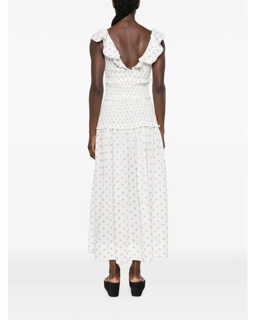 Doen White Sorina Floral-Print Midi Dress