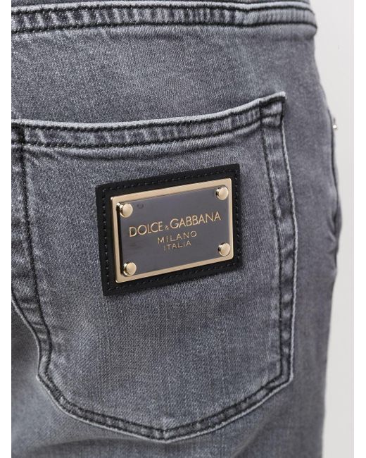 Dolce & Gabbana Straight-leg Logo-plaque Jeans in Grey for Men | Lyst Canada