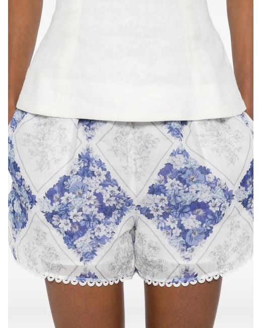 Twinset Blue Ramie Shorts With Floral Print
