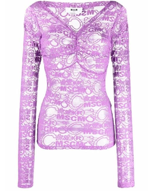 Top de encaje con manga larga MSGM de color Purple