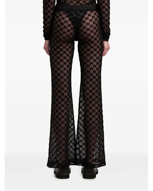 Palm Angels Black Semi-Sheer Monogram Flared Trousers