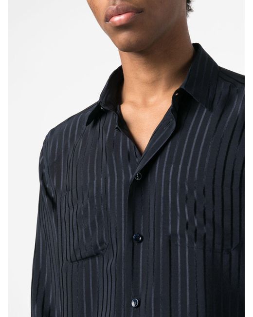 Saint Laurent Blue Striped Long-sleeve Silk Shirt for men