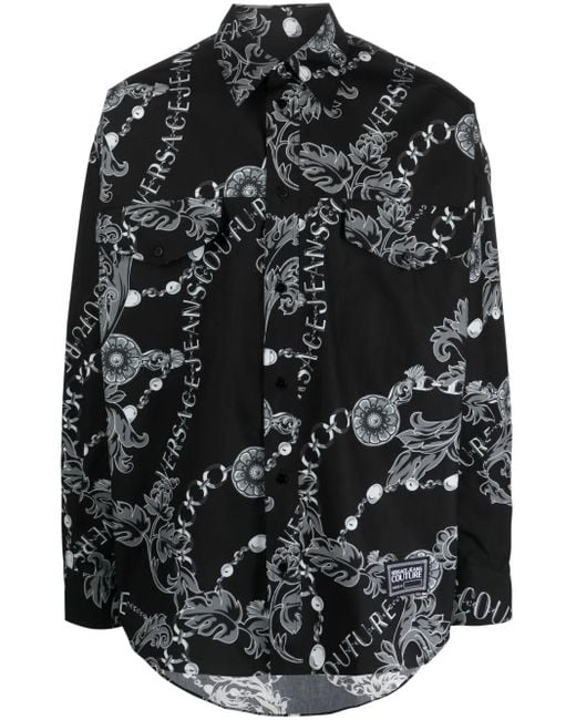 Versace Jeans Couture Black Chain Couture-Print Cotton Shirt for men