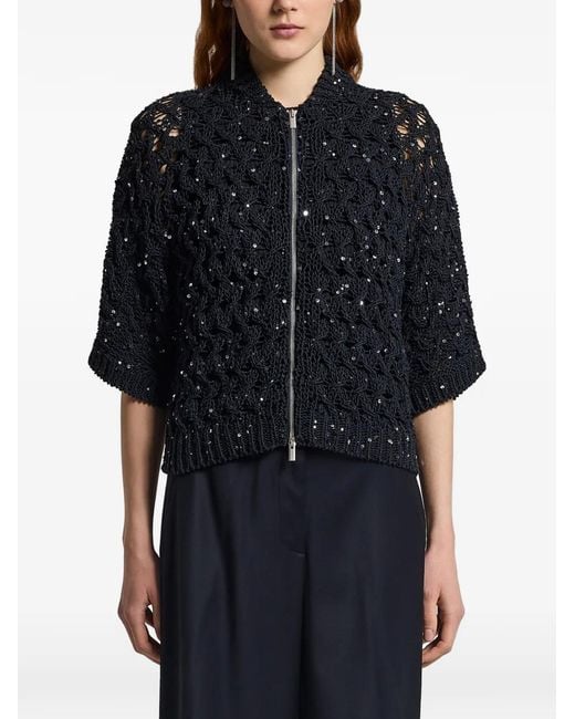 Peserico Black Sequin Zip-Up Cardigan