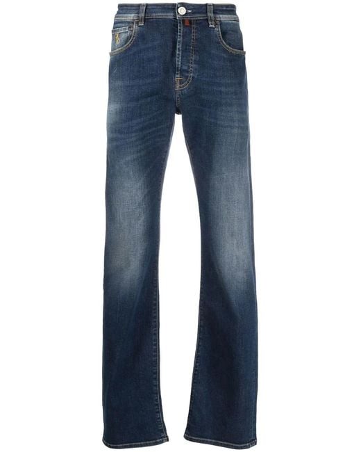 Billionaire Blue Logo-Patch Straight-Leg Denim Jeans for men