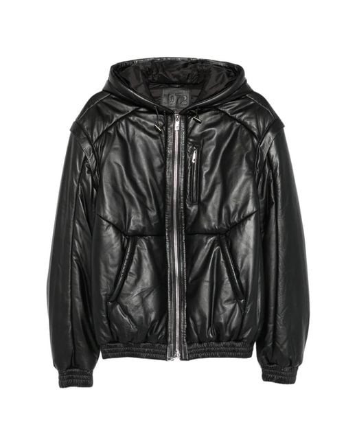 Desa Nineteenseventytwo Black Hooded Leather Jacket for men