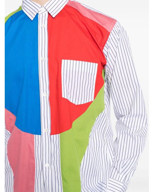 Comme des Garçons Blue Colour-block Striped Cotton Shirt for men
