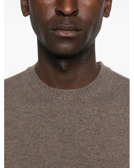 Fedeli Brown Round-Neck Cashmere Sweater for men