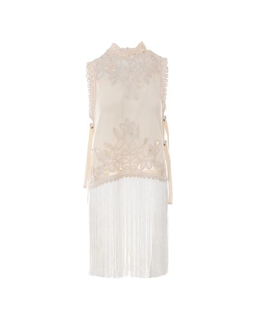 Sea White Adelina Embroidered Fringed Vest