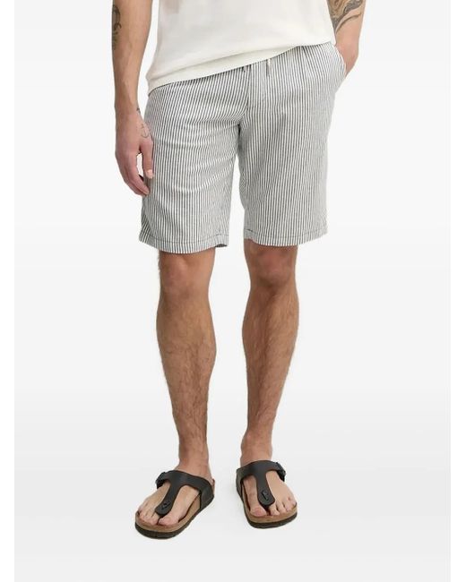 Joop! Gray Striped-Pattern Cotton-Linen Blend Shorts for men