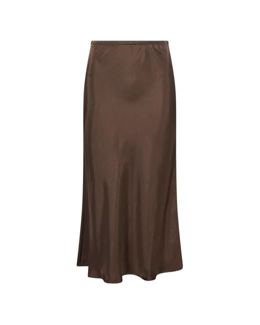 Soeur Brown Satin-Finish Elasticated-Waistband Midi Skirt