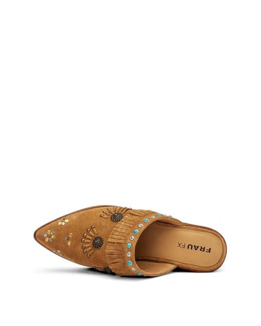 Frau Brown Fringed Studded Mules