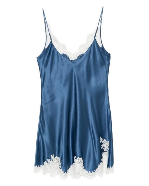 Carine Gilson Blue Lace-Detail V-Neck Slip