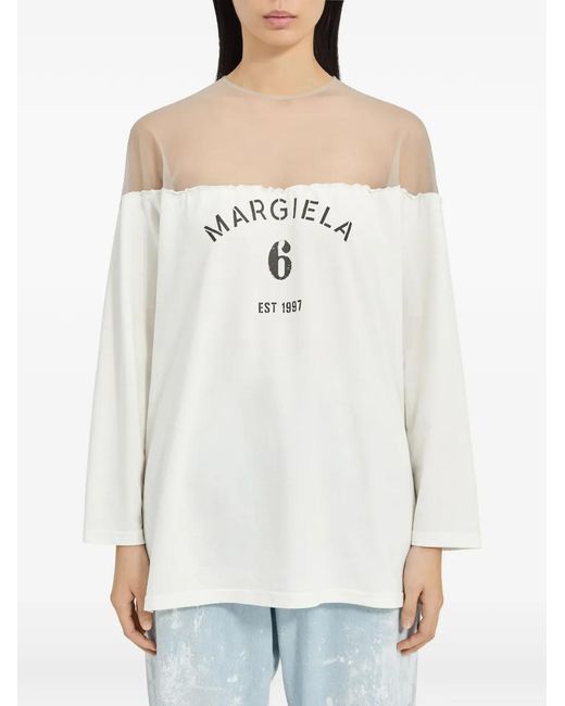 MM6 by Maison Margiela White Long Sleeve Heavy Cotton Jersey Tee