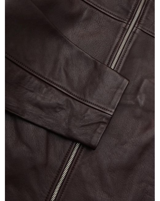 SELECTED Black Zip-Up Leather Jacket for men