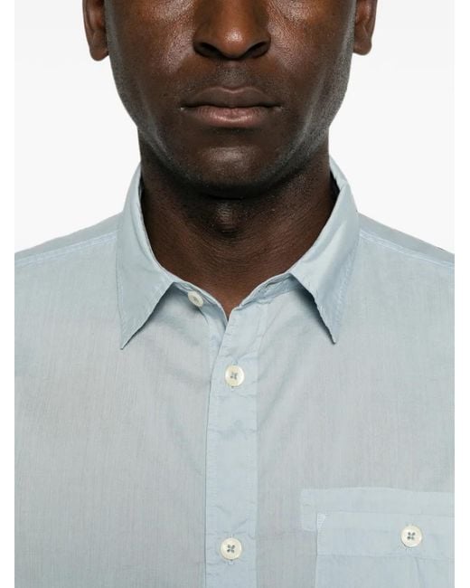 C P Company Blue Short-Sleeve Chest-Pocket Shirt for men