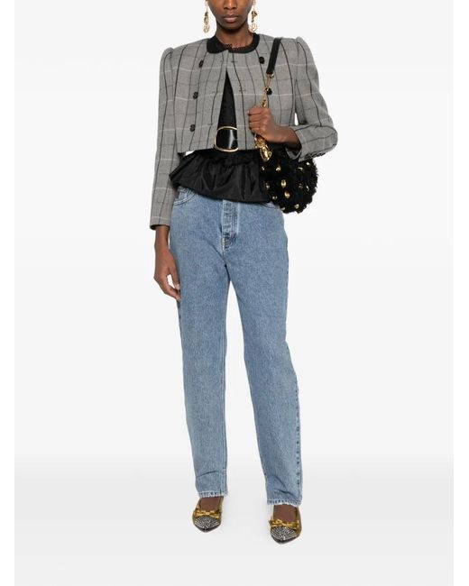 Chloé Gray Double-Breasted Check Jacket