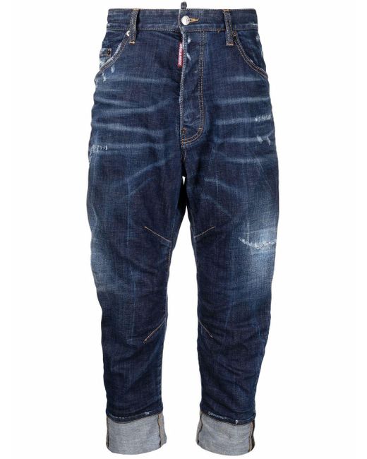 DSquared² Blue Distressed-effect Cuffed Jeans for men
