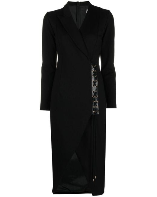Nissa Black Asymmetric Lace-up Midi Dress