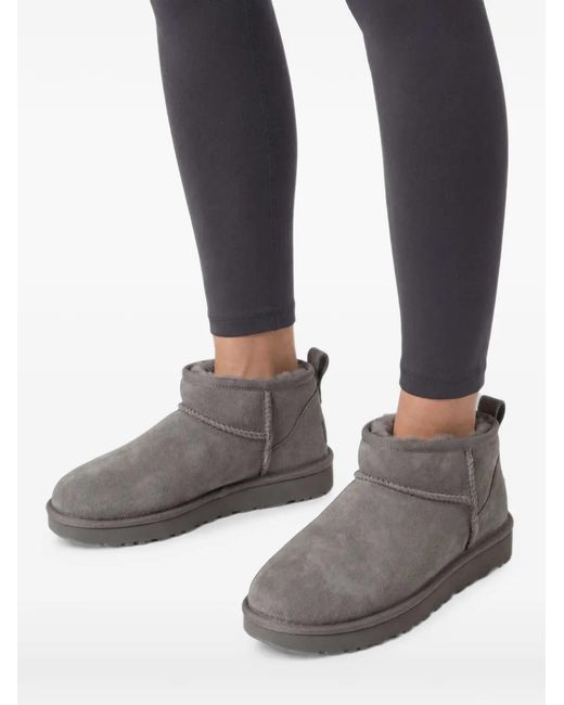 Ugg Gray Classic Ultra Mini Suede Shearling-Lined Boots
