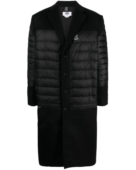 Junya Watanabe Black Logo-Print Single-Breasted Padded Coat for men