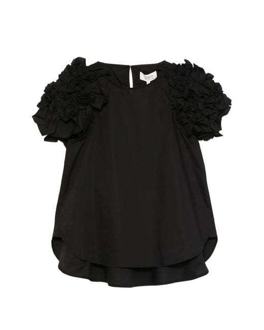 Psophia Black Ruffled Short-Sleeve Top