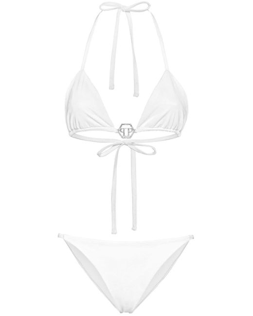 Bikini triangular con placa del logo Philipp Plein de color White