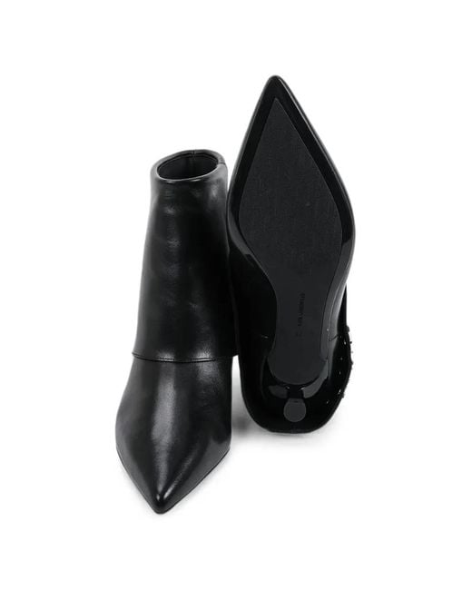 Karl Lagerfeld Black Logo-Plaque Pointed-Toe Ankle Boots