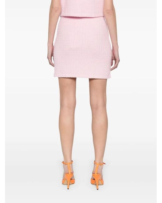 Self-Portrait Pink 'Knitted Mini Skirt With Jewel Buttons