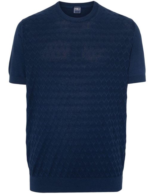 Fedeli Geometrisch gemustertes T-Shirt in Blue für Herren