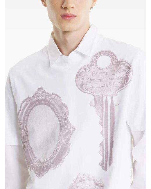 Maison Kitsuné White Graphic-Print T-Shirt for men