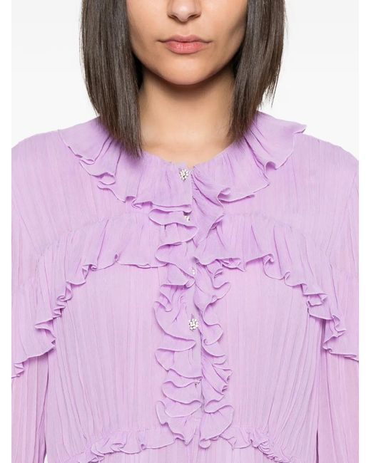 Alberta Ferretti Pink Ruffled Pleated Maxi Dress