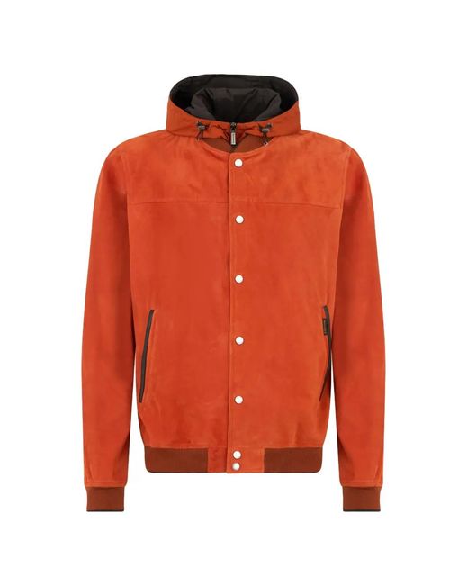 Moorer Orange Suede Hooded Jacket for men