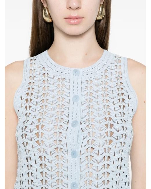 Sandro Blue Beaded Crochet Top