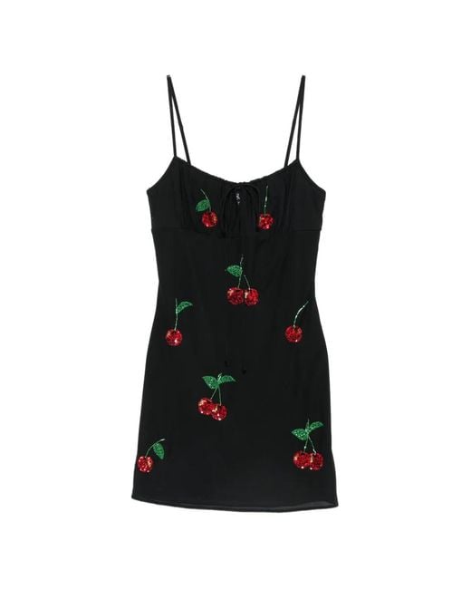 Leslie Amon Black Sequin-Embellished Cherry-Motif Mini Dress