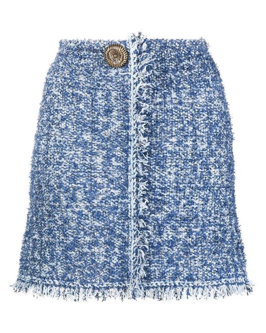 Lanvin Frayed-edge Tweed Skirt in Blue | Lyst