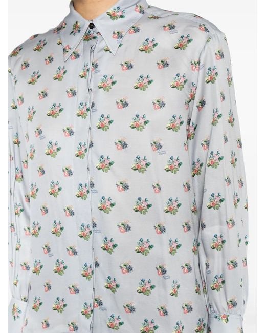 Maison Kitsuné Gray Floral-Print Twill Shirt
