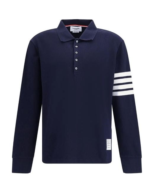 Thom Browne Blue Bar Long-Sleeve Polo Shirt for men