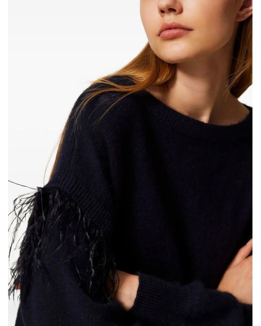 Twinset Blue Feather-Trim Sweater