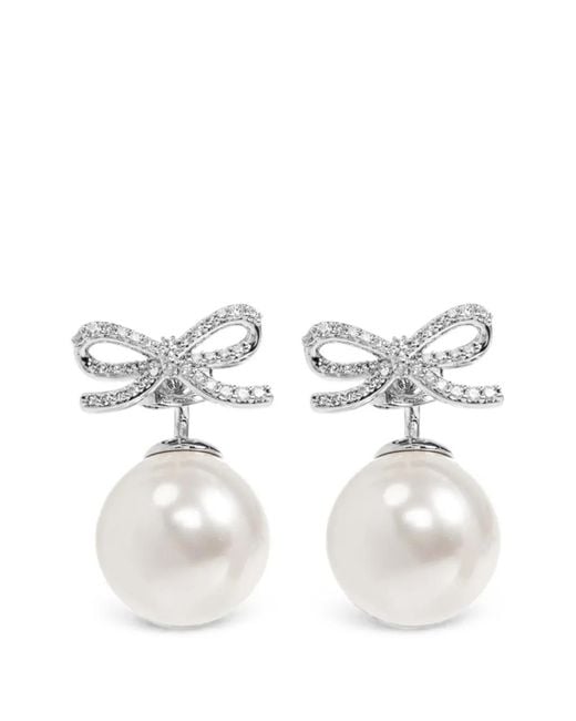 Self-Portrait White Bow-Detail Pearl-Drop Earrings