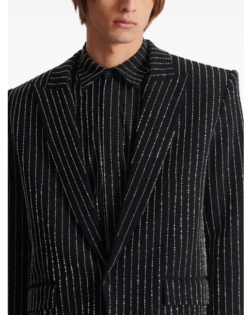 Balmain Black Crystal-Striped Single-Button Jacket for men