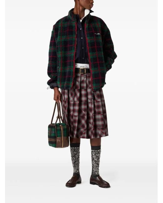 Miu Miu Black Checked Teddy Zipper Jacket