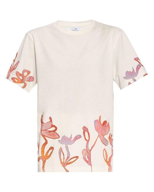 PS by Paul Smith White Oleander Print Cotton T-Shirt