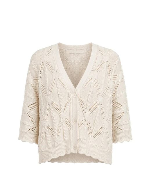 Autumn Cashmere White Cable-Knit Pointelle-Trim Cardigan