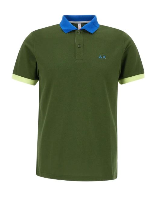 Sun 68 Green Colour-Blocked Polo Shirt for men