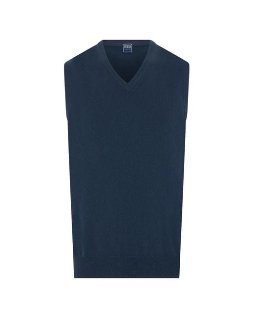 Fedeli Blue V-Neck Vest for men