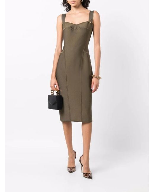 Versace Green Safety Pin-Detail Midi Dress